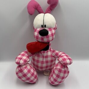 Garfield Odie Plush Pink Gingham Check Dog‎ 2009 Toy Factory PAWS Licensed